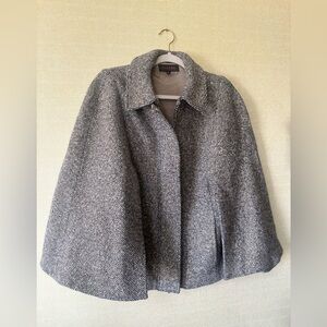 ESCADA Wool Tweed Gray Gold Cape Coat Zip Jacket Warm XL